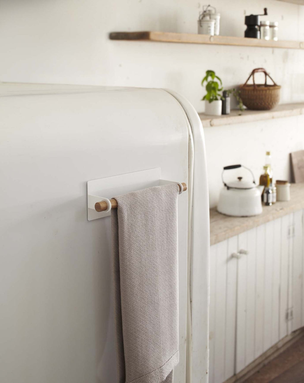 Yamazaki Home Tosca Magnetic Paper Towel Or Dish Towel Holder - Kitchen Storage - Dish Towel - Steel + Wood