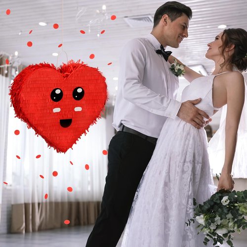 Soulchen 4 Pcs Valentine Party Games Valentine Classroom Party Games Red Heart Piñata with Batting Stick Blindfold Confetti for Birthday Holiday Adult