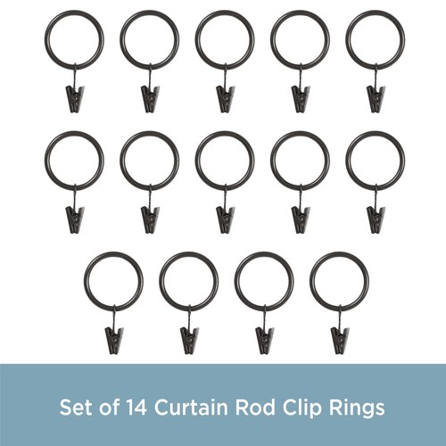 Kenney – Curtain Rings, Durable Black Metal Rings with Smooth Glide, Fits 1"–1-1/4" Diameter Curtain Rods, Oil Rubbed Bronze, 14-Pack