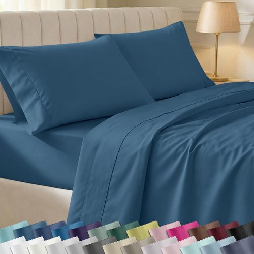 California Design Den Full Size Cotton Sheet Set - 100% Long Staple Cotton, 400 Thread Count, Deep Pockets, Peacock Blue