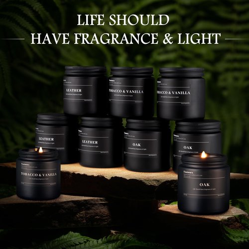 FISSIWORX 9 Pack Scented Candles Set Gifts for Men, Aromatherapy Candle Set with Scents (Leather/Vanilla/Oak) - Gift for Dad, Boyfriend, Birthday, Father’s Day, Valentine's Day Gift