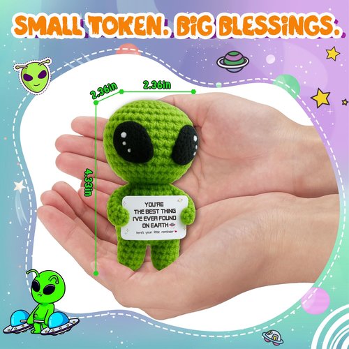 MAMAGIFTREE Funny for Men Women - Best Thing on Earth Emotional Support Alien Collectible - Romantic Birthday I Love You Gift for Boyfriend Girlfriend, Husband Wife, Unique Crochet Pocket Hug