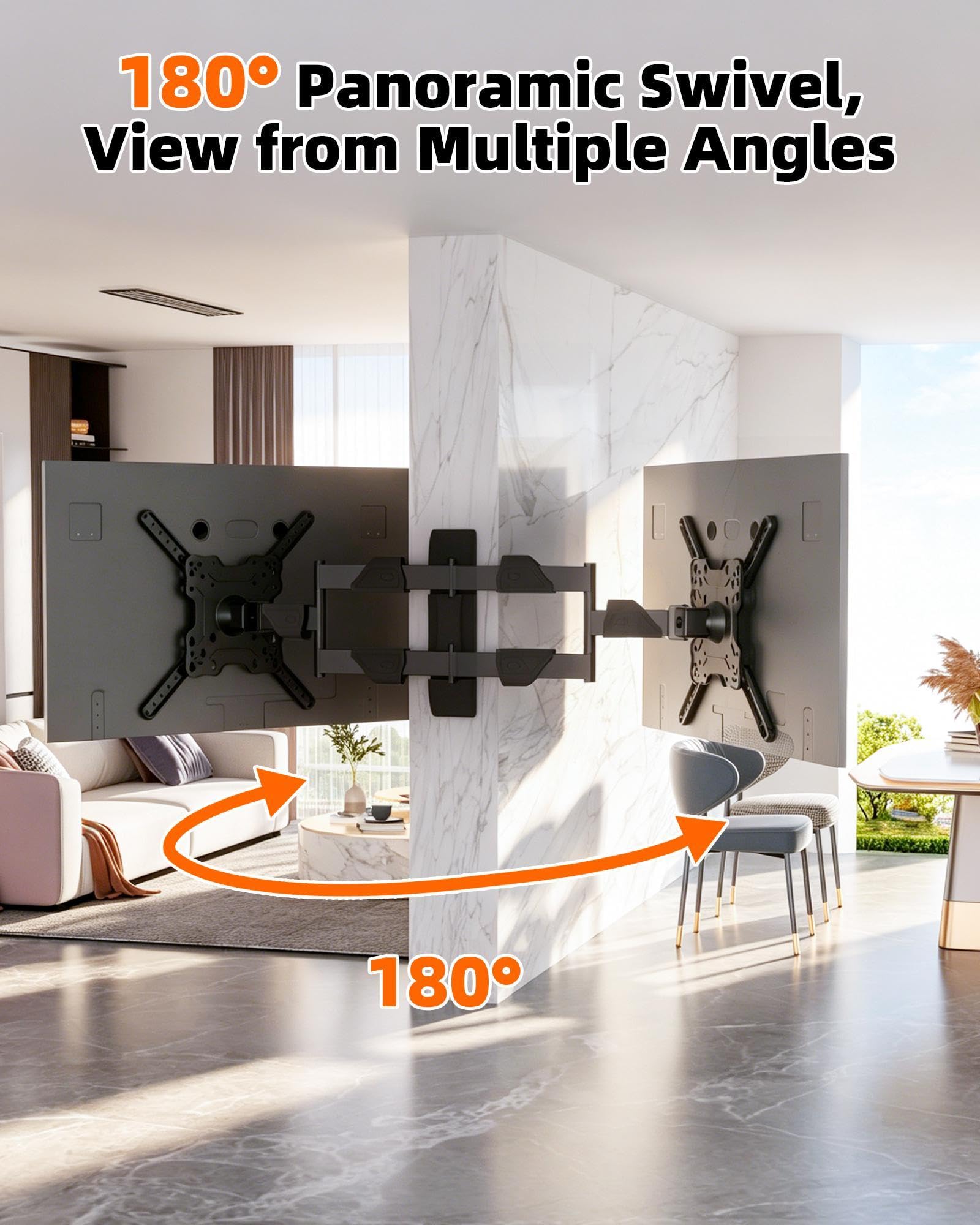 HILLPORT Vertical Swivel TV Wall Mount for Most 32-50 inch, Long Arm Rotate to Portrait TV Corner Bracket, Support Full Motion 360 Degree, Max VESA 400x400mm Up to 57lbs DY3255
