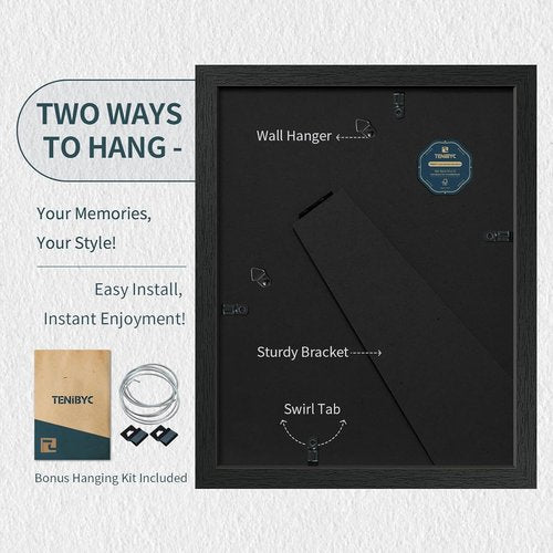 Black Woodgrain Picture Frame Set of 3 | Solid Wood & HD Tempered Glass for Table Display or Wall Hanging