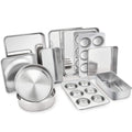 TeamFar Stainless Steel Bakeware Set of 11, Toaster Oven Baking Pan Set, Lasagna Pan, Square & Round Cake Pan, Loaf Pan & Muffin Pan, Healthy & Heavy Duty, Dishwasher Safe & Smooth