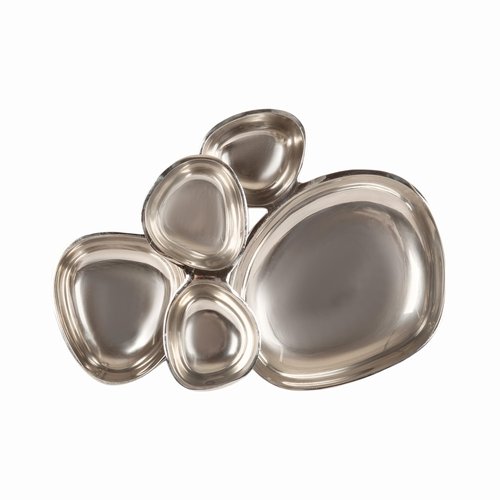 Kate and Laurel Cluso Modern Metal Tabletop Footed Cluster Tray, 14 x 10, Shiny Silver, Sculptural Cast Aluminum Food-Safe Tray for Kitchen or Entryway Decor