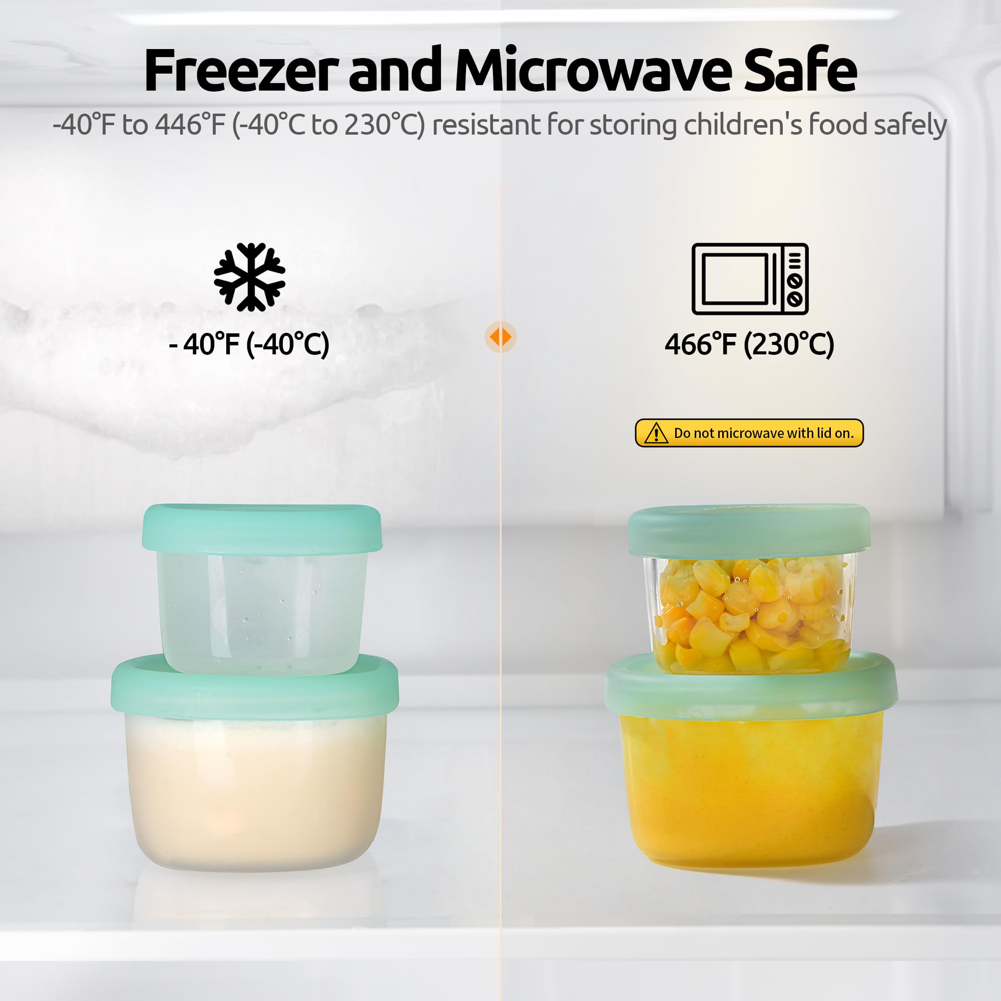 U-Taste 3oz 6oz Small Storage Containers: Food Grade Liquid-Silicone Freezer Box with Airtight Lid, Microwave Safe with Clear Measurements, Reusable for Meal Prepping Portion (Set of 4, Aqua Sky)