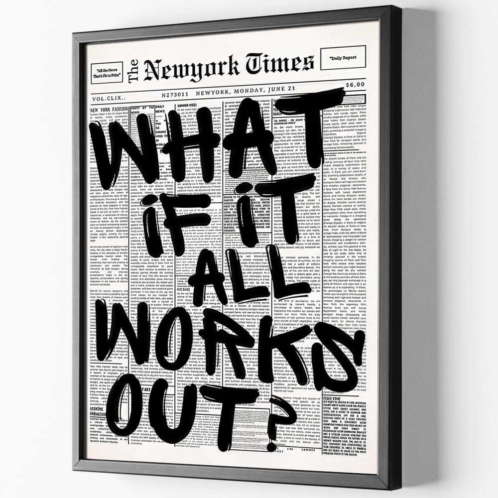 Skiennix Trendy Black and White Framed Wall Art | "What If It All Works Out" Poster for Preppy Dorm Decor