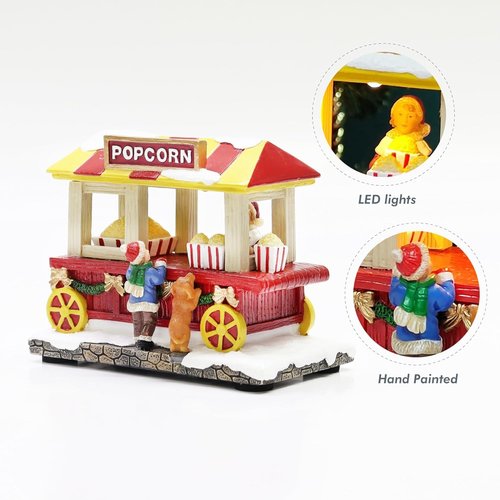 Moments In Time Popcorn Wagon | LED Lighted Christmas Village Vendor Cart - Handcrafted Holiday Decoration