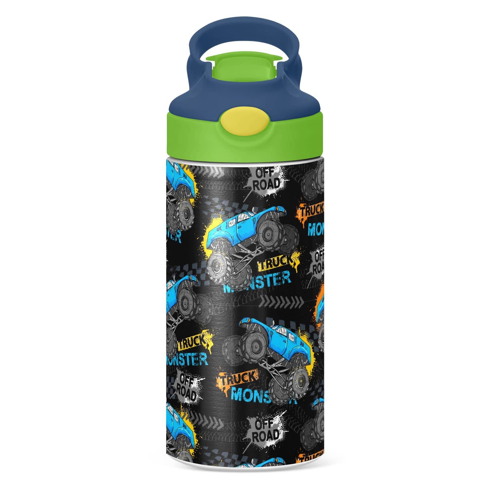 Monster Truck Tires Insulated Stainless Steel Water Bottle for Kids Toddlers Steel Cup with Straw & Handle Kids Cups for Boys Girls School Office Travel Sports Gym