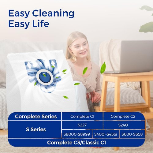 Miele Vacuum Cleaner Bags - 15-Pack 3D Efficiency AirClean Bags with Motor Protection Filters | Fits C1, C2, C3 Series