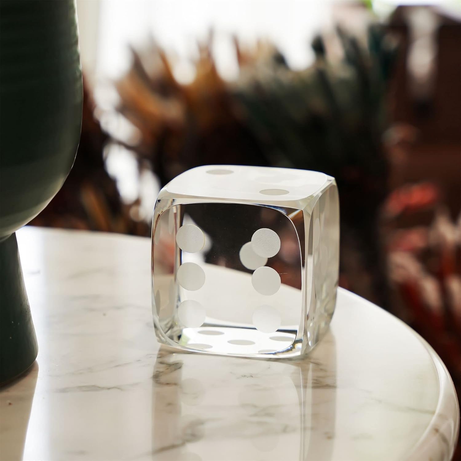 QFkris Glass Polyhedral Dice Block - Decorative 3D Laser Etched Crystal Art Cube | Clear Collectible Figurine