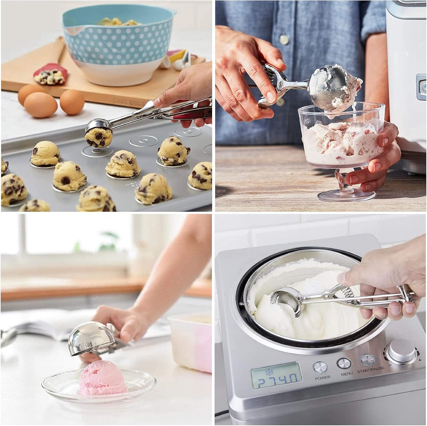 Skiennix Ice Cream Scoop Set - 3Pcs Stainless Steel Cookie Scoopers with Trigger Release | Large, Medium, Small