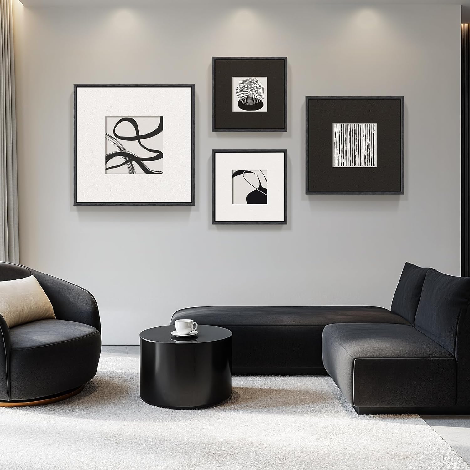 Skiennix 3D Textured Black and White Abstract Wall Art - 4 Piece Modern Paintings for Home Decor