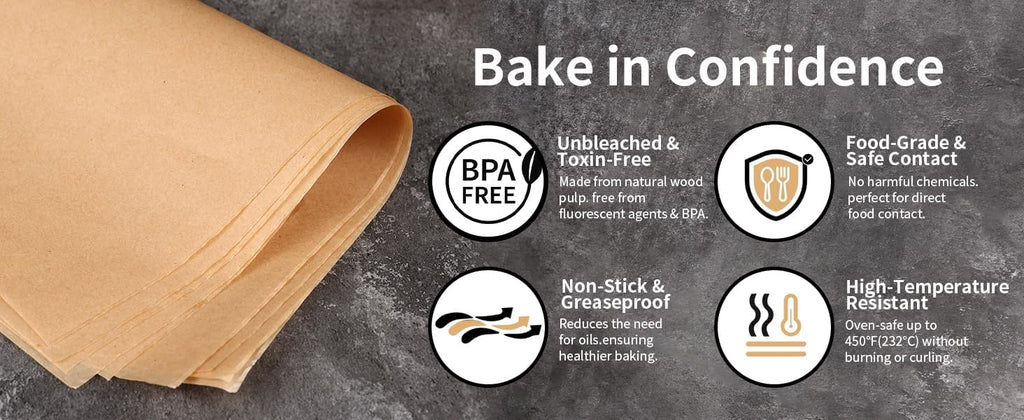 Unbleached Parchment Paper Roll 15in x 210ft - Food Grade Non-Stick Baking Paper with Built-in Slide Cutter