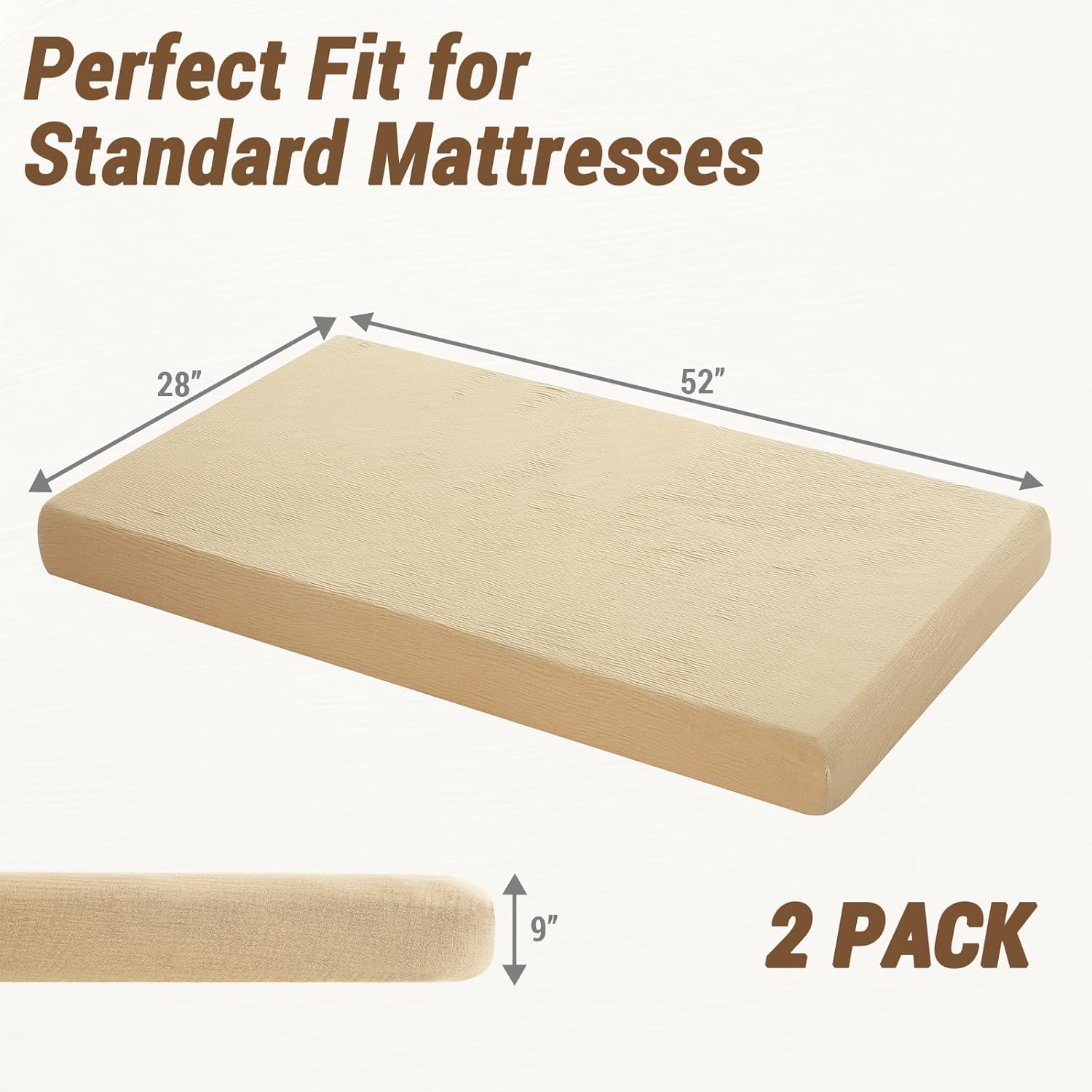 Bailix Heavyweight Muslin Baby Crib Sheets - 2PCS Neutral Fitted Sheets | Soft 100% Organic Cotton (Cream, Coffee)