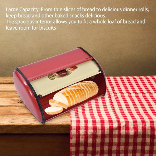 Metal Bread Box for Kitchen Countertop,Space Save Bread Boxes Large Capacity Bread Bin Holder Container with Roll Top Lid kitchen Storage Containers(9.1x13.0x5.7in) (red)
