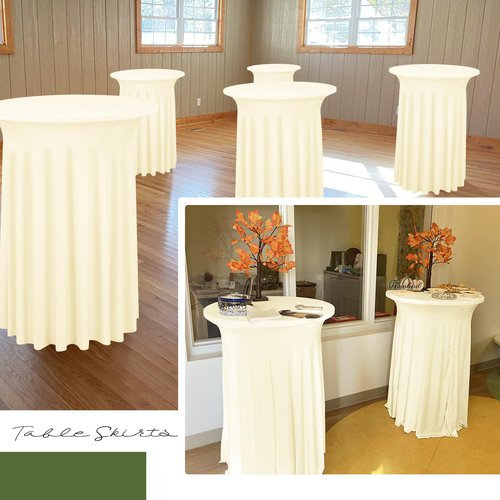 YJYQHYX 6 Packs Round Cocktail Table Skirt 32"x 43" Spandex Stretch Cocktail Table Cloths with Wavy Skirt, Spandex Fitted High Top Table Covers for Wedding Party Birthday Banquet Table (Beige)