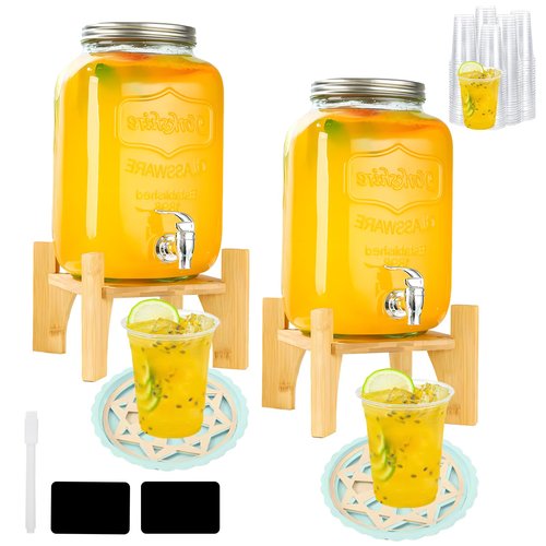2 Set 2.2 Gallon Upgraded Plastic Drink Dispensers for Parties, Anti-Blocking Beverage Dispenser with Stand for Lemonade Juice Water Liquor