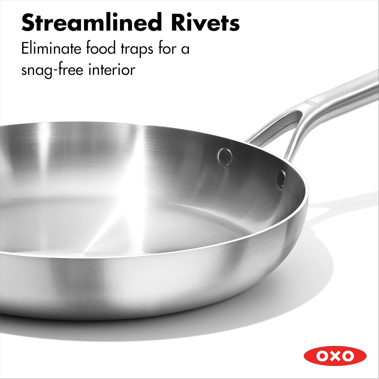 OXO Mira Tri-Ply Stainless Steel Frying Pan - 12" Induction Skillet, Dishwasher Safe, Metal Utensil Safe
