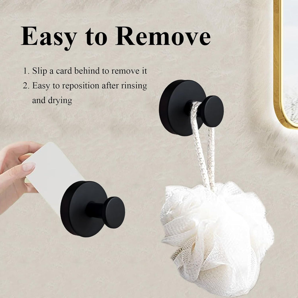 Skiennix Suction Cup Hooks - Durable Stainless Steel Towel Holders for Shower & Bathroom | Matte Black, 2-Pack