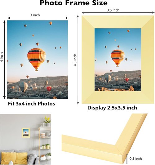 JCJMY Gold 3x4 Picture Frame - Versatile Wall Mounting or Tabletop Display with Shatter-Resistant Plexiglass