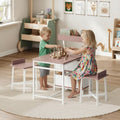 MAHANCRIS Kids Desk and Chair Set for 2, Toddler Table and Chair Set for 3-8 Years Old, Wooden Kids Study Desk for Writing & Drawing, Toddler Activity Table for Playroom, White and Pink KDBP12101
