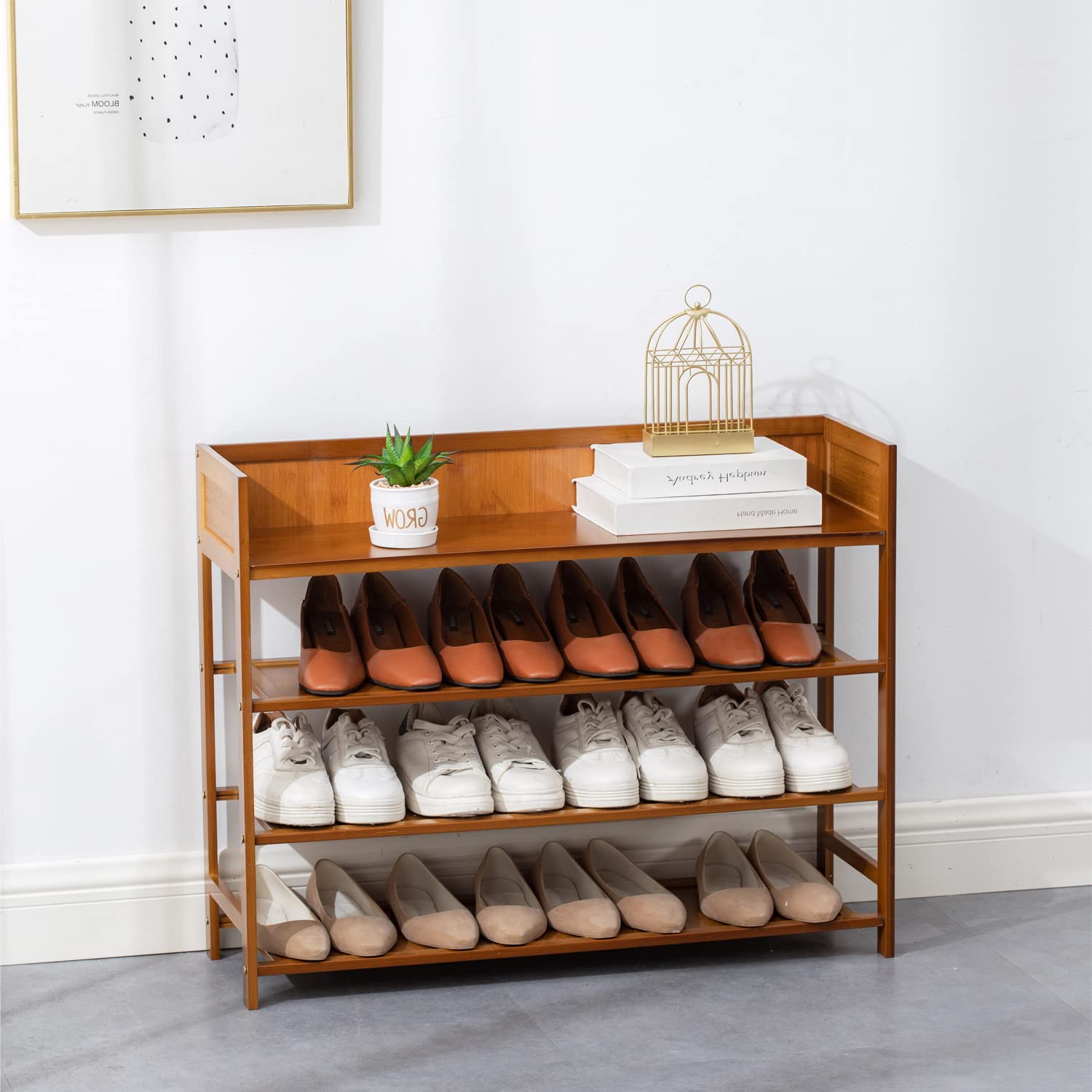 latifolia Bamboo Shoe Rack, 4-Tier Shoe Rack Organizer for Entryway, Living Room(Brown, 31.4''L)