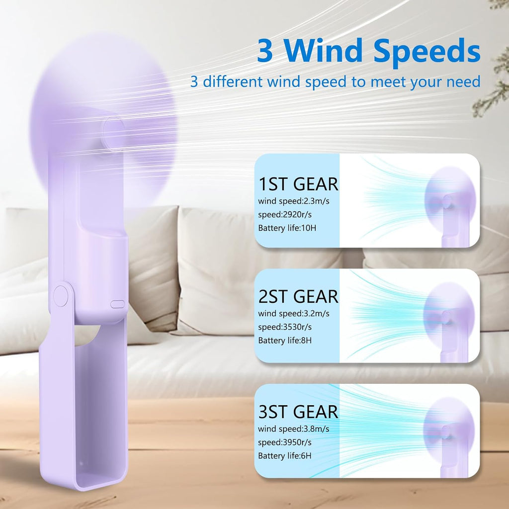 VanSmaGo Portable Handheld Fan - 3-in-1 USB-C Rechargeable Mini Fan with 10-Hour Battery Life | Purple, Pink & Green