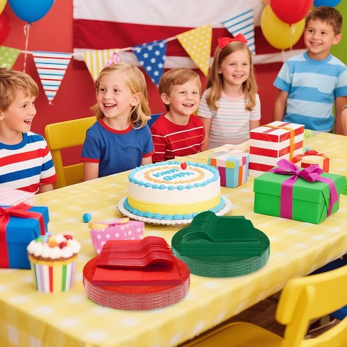 WXLDGHQ Red Paper Plates 9 Inch Set Disposable Red Birthday Dessert Dinner Plates and Napkins Party Supplies(75 PCS)