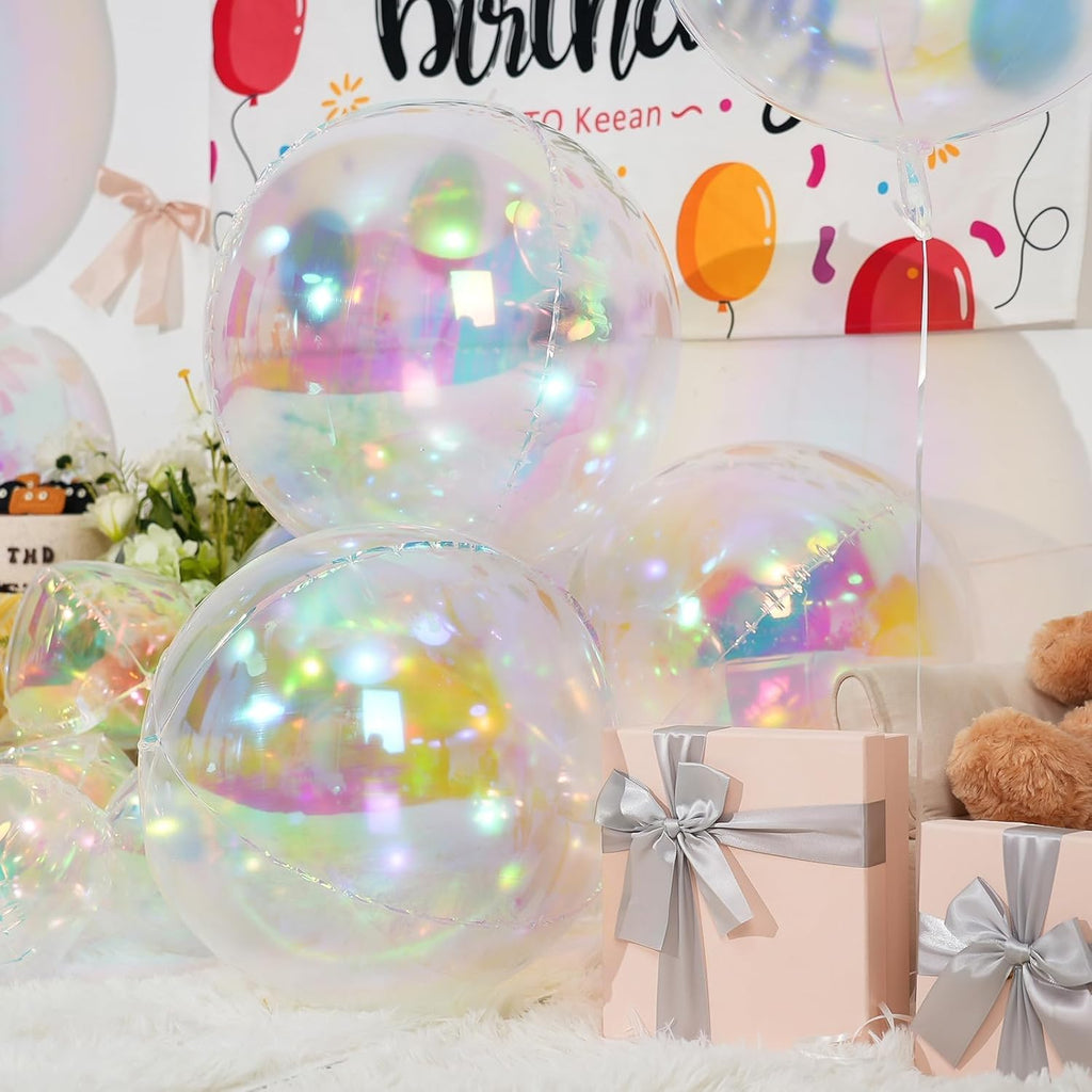Skiennix 12Pcs Iridescent Round Foil Balloons - Holographic 4D Clear Balloons for Birthday & Wedding Decor