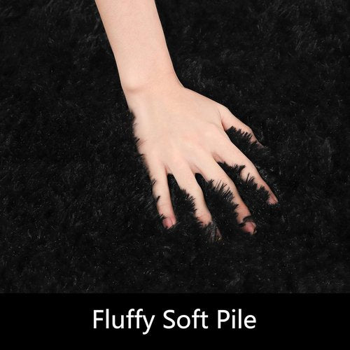 HOMORE Small Black Area Rug - Soft Fluffy 2x3 Feet Bedroom & Desk Mat | Ideal for Nursery & Dorm