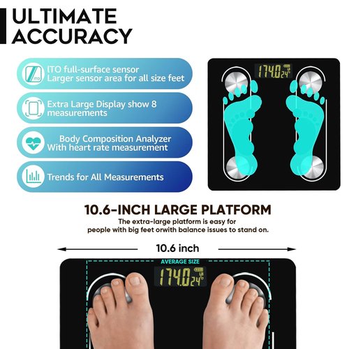 YPENSLZX Digital Simple Scale with Led Display Practical Body Fat Scale, Bathroom Scale with Smartphone App (Black)
