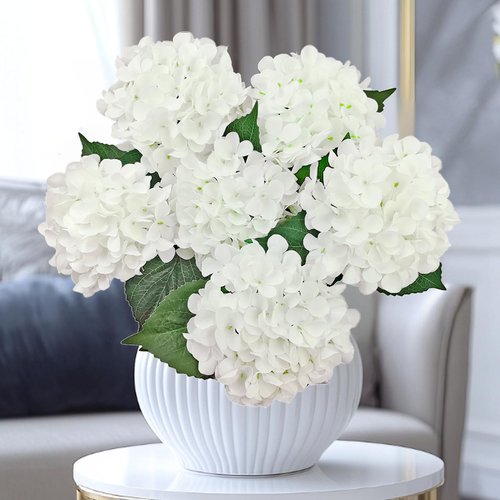 6PCS White Hydrangea Artificial Flowers, Bulk Silk Fake Flower with Stems, Faux Hydrangeas Bouquets for Home Décor, Wedding, Party, and Office Table Centerpieces.
