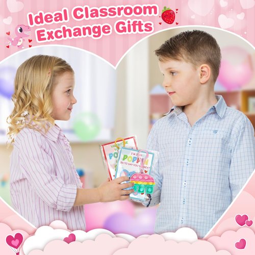 Jumlys Valentines Day Cards for Kids School, 24 Pack Pop Fidget Keychains Bulk, Valentine Day Party Favors for Boys Girls, Ideal Exchange Cards for Classroom