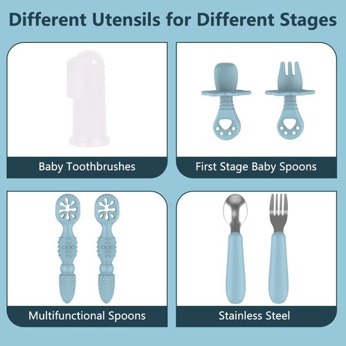 13 Pack Silicone Baby Feeding Set, BPA-Free Stainless Steel Toddler Feeding Supplies, Include Suction Plates, Baby Bowls, Silicone Fork & Spoon, and More, First Stage Baby Dish Set - 6+ Months