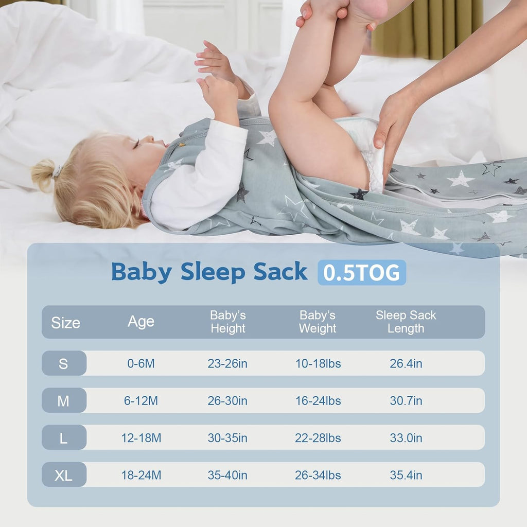 Skiennix Baby Sleep Sack | 100% Cotton Wearable Blanket for Newborns | 3-Pack, 2-Way Zipper, TOG 0.5