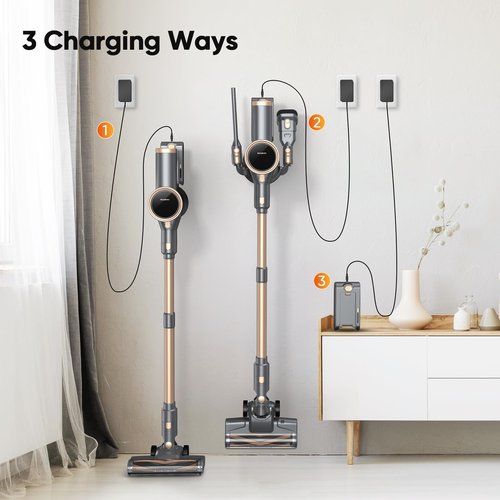 BonePone N12S Cordless Vacuum Cleaner, 30KPa Powerful Vacuum with 60 Mins Runtime, Self-Standing, LED Display, Rechargeable Lightweight Handheld Vacuum Cleaners for Home (Gold)