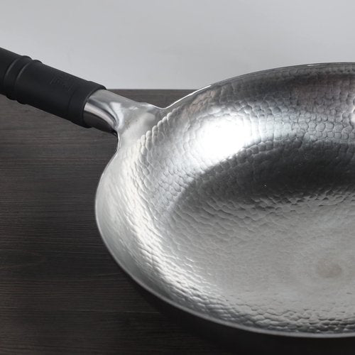 Mecete Wok pan 5th Generation, Traditional Hand Hammered Uncoated Carbon Steel Pow Wok with one piece Steel Handle one piece pan (13.3 Inch, Round Bottom) 1.8 mm thickness