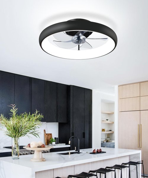 Fivesun Ceiling Fans with Lights and Remote, 20" Modern Low Profile Ceiling Fan with Light, 2700K-7000K Stepless Dimming Fandelier Flush Mount Led Fan Light and 6 Wind Speeds for Bedroom(Black)