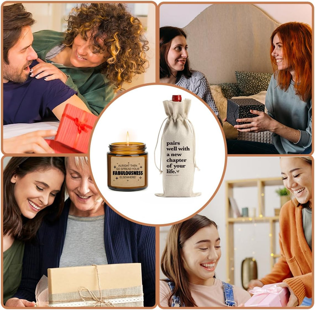 XFW New Chapter Wine Bag Scented Candles Set New Beginnings Gifts for Women Men Good luck Moving Away Coworker Leaving Ideas Funny Retirement Goodbye Going Away Gifts for Coworkers Boss Friends