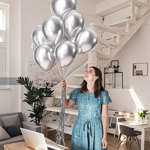 Metallic Silver Balloons by [Brand Name] - 110pcs 12-Inch Latex Balloons for Birthday, Baby Shower & Wedding Celebrations