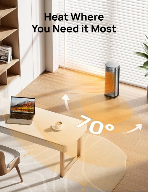 DREO Portable Space Heater - Fast Heating Ceramic Electric Heater with Remote | 1500W, 12H Timer, 70° Oscillation