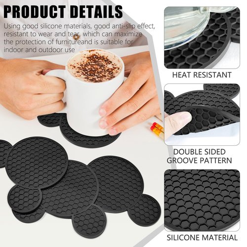 Mouse Ears Silicone Coasters Non-Slip Black Coasters for Hot or Cold Drinks, Beer, Coffee, Anti-Overflow Tabletop Protection Christmas Birthday Wedding Housewarming Home Decor Gifts