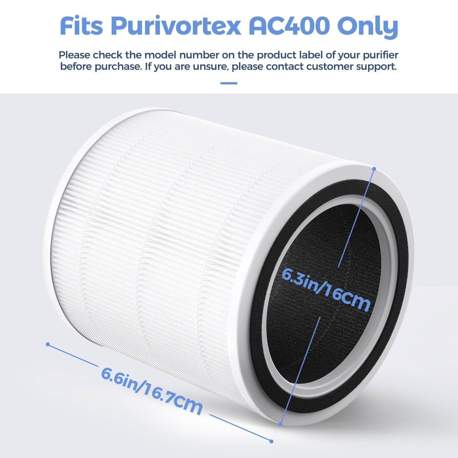 Purivortex AC400 Air Purifiers Multi-Effect HEPA Replacement Filter, 3-in-1 Filter, White