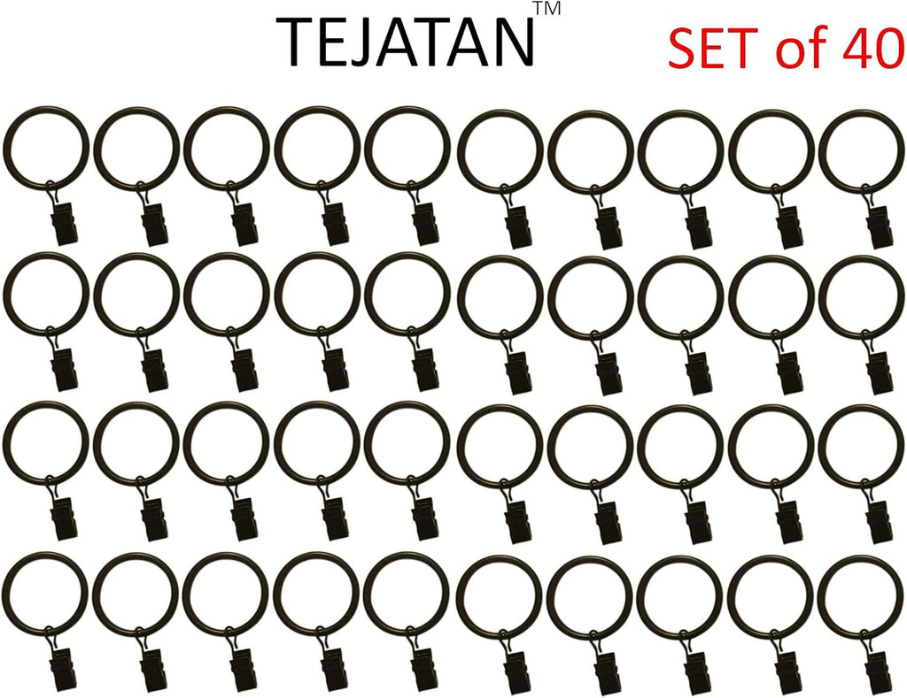 Skiennix Metal Curtain Rings - 1.5-Inch Set of 40 Black Clip Rings with Eyelets for Drapery