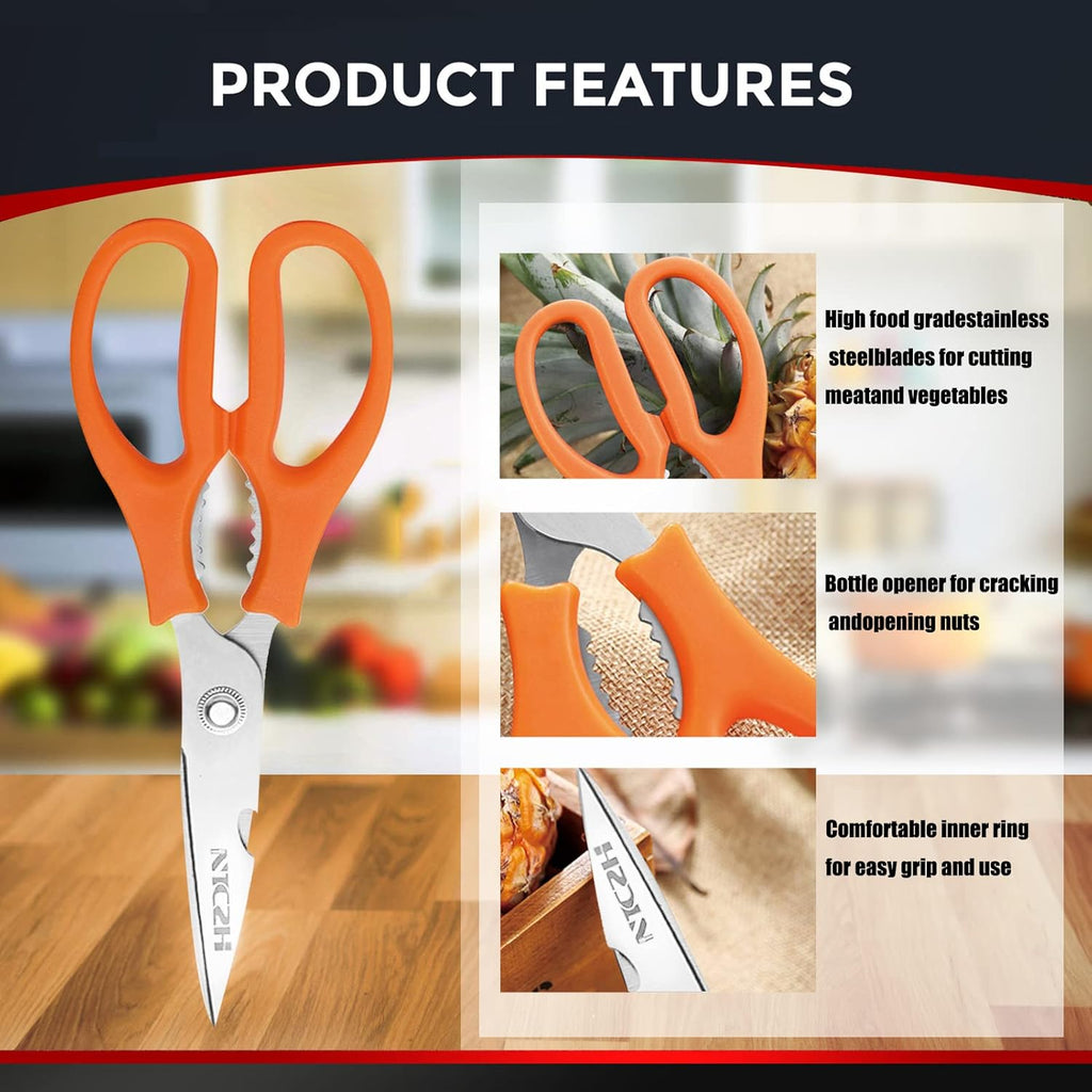 Skiennix Kitchen Shears - Multi-Function Heavy Duty Stainless Steel Utility Scissors | Dishwasher Safe, White