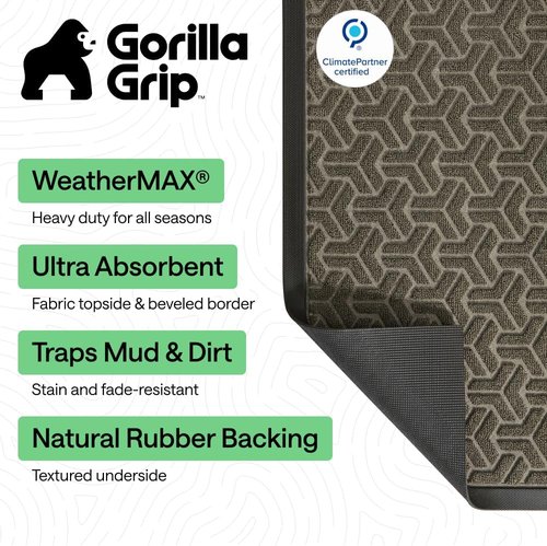 GORILLA GRIP Waterproof All-Season WeatherMAX Doormat - 47x35 Natural Rubber, Stain & Fade Resistant, Easy Clean Slate Geometric