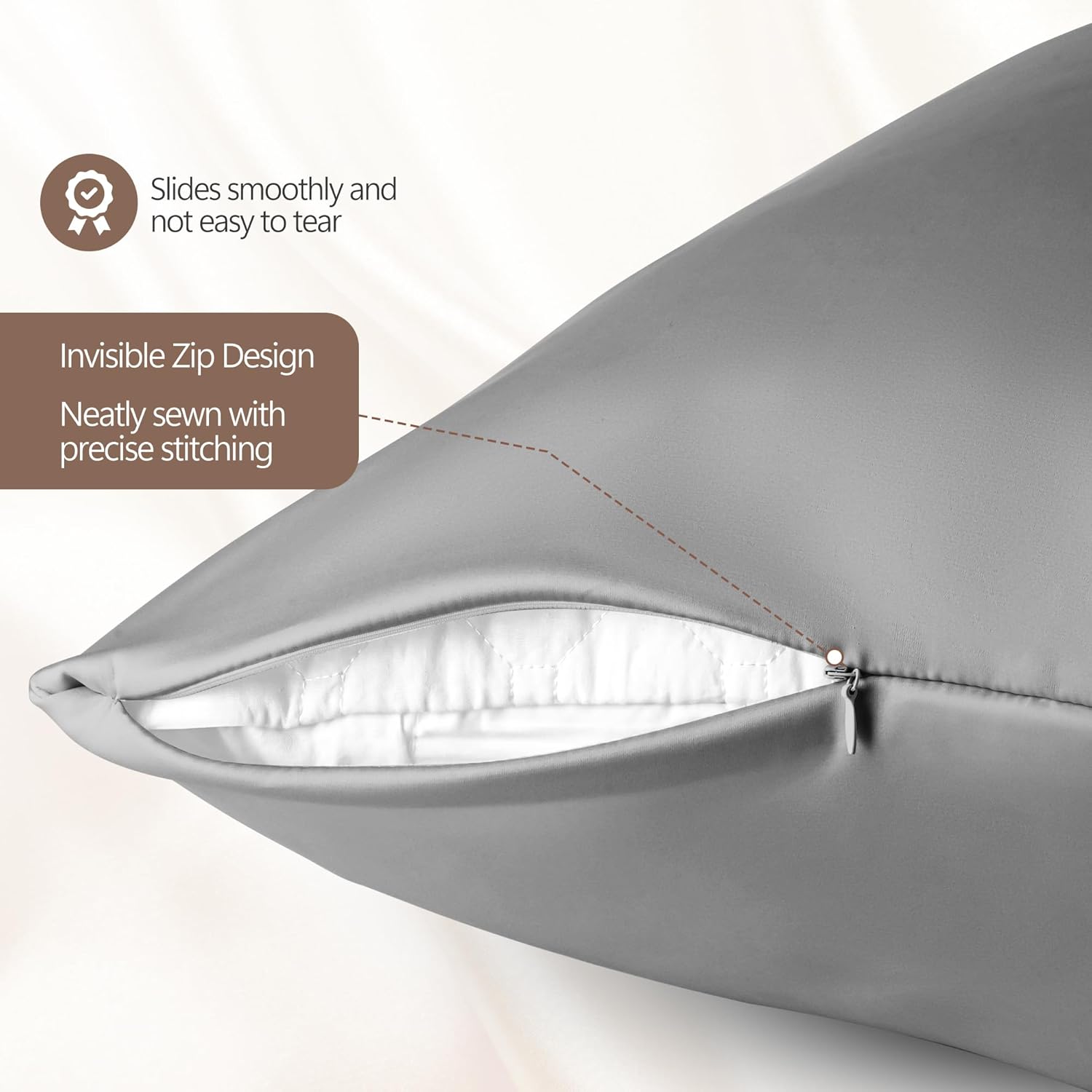Skiennix 100% Mulberry Silk Pillowcases - Hypoallergenic & Anti-Aging, 2 Pack | Gray, Standard Size