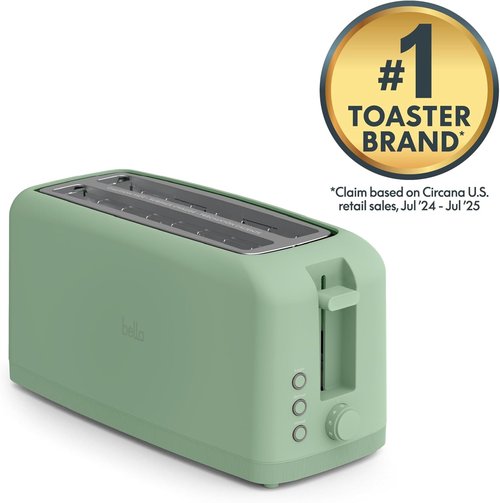 Bella 4 Slice Slim Toaster - 10” Long Slot with 6 Shade Settings & Auto Shutoff | Seaglass Color